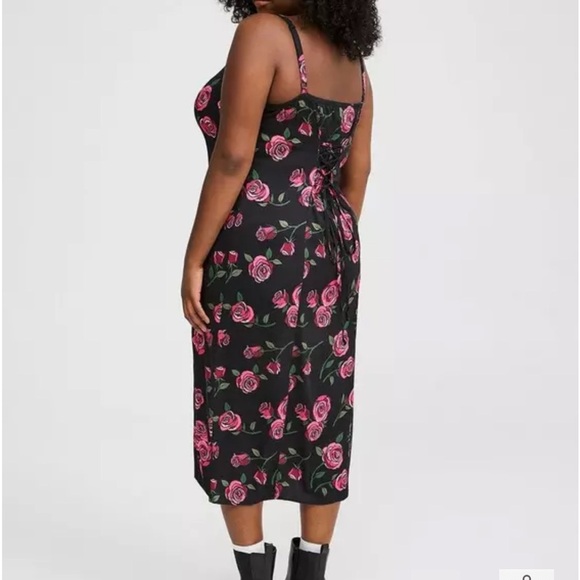 TORRID MIDI DRESS Floral Black and Pink Women's Dress - Picture 2 of 3